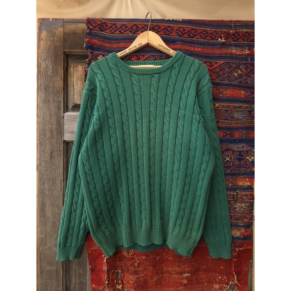 Vintage‎ 90s North Country By Eaton Green Cable Knit Cotton Crewneck Sweater L